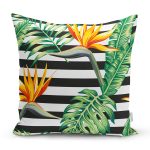 - 8350 - Realhomes Beyaz Zemin Üzerinde Yeşil Yaprak Desenli Yastık Kırlent Kılıfı Realhomes