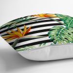 - 8350 - Realhomes Beyaz Zemin Üzerinde Yeşil Yaprak Desenli Yastık Kırlent Kılıfı Realhomes