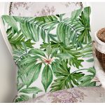 - 8352 - Realhomes Beyaz Zemin Üzerinde Yeşil Yaprak Desenli Yastık Kırlent Kılıfı Realhomes