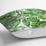 - 8352 - Realhomes Beyaz Zemin Üzerinde Yeşil Yaprak Desenli Yastık Kırlent Kılıfı Realhomes