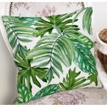 - 8353 - Realhomes Beyaz Zemin Üzerinde Yeşil Yaprak Desenli Yastık Kırlent Kılıfı Realhomes