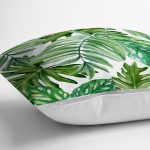 - 8353 - Realhomes Beyaz Zemin Üzerinde Yeşil Yaprak Desenli Yastık Kırlent Kılıfı Realhomes