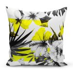 - 8354 - Realhomes  Beyaz Zemin Üzerinde Çiçek Desenli Dijital Baskılı Modern Yastık Kırlent Kılıfı Realhomes