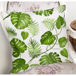- 8355 - Realhomes Beyaz Zemin Üzerinde Yeşil Yaprak Desenli Yastık Kırlent Kılıfı Realhomes