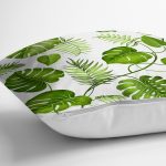 - 8355 - Realhomes Beyaz Zemin Üzerinde Yeşil Yaprak Desenli Yastık Kırlent Kılıfı Realhomes