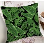- 8356 - Realhomes  Siyah Zemin Üzerinde Yeşil Yaprak Desenli Yastık Kırlent Kılıfı Realhomes