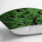 - 8356 - Realhomes  Siyah Zemin Üzerinde Yeşil Yaprak Desenli Yastık Kırlent Kılıfı Realhomes