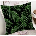 - 8357 - Realhomes Siyah Zemin Üzerinde Yeşil Yaprak Desenli Yastık Kırlent Kılıfı Realhomes