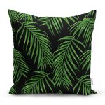 - 8357 - Realhomes Siyah Zemin Üzerinde Yeşil Yaprak Desenli Yastık Kırlent Kılıfı Realhomes