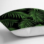 - 8357 - Realhomes Siyah Zemin Üzerinde Yeşil Yaprak Desenli Yastık Kırlent Kılıfı Realhomes