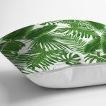 Beyaz Zemin Üzerinde Yeşil Yaprak Desenli Yastık Kırlent Kılıfı Realhomes