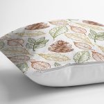 Beyaz Zemin Üzerinde Sonbahar Yapraklı Kozalak Desenli Yastık Kırlent Kılıfı Realhomes