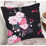 - 8362 - Realhomes  Siyah Zemin Üzerinde Rengarenk Çiçek Desenli Yastık Kırlent Kılıfı Realhomes