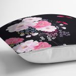 - 8362 - Realhomes  Siyah Zemin Üzerinde Rengarenk Çiçek Desenli Yastık Kırlent Kılıfı Realhomes