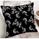 - 8363 - Realhomes Siyah Zeminli Beyaz Çiçek Desenli Dijital Baskılı Modern Yastık Kırlent Kılıfı Realhomes