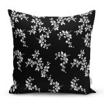 - 8363 - Realhomes Siyah Zeminli Beyaz Çiçek Desenli Dijital Baskılı Modern Yastık Kırlent Kılıfı Realhomes