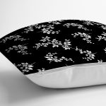 - 8363 - Realhomes Siyah Zeminli Beyaz Çiçek Desenli Dijital Baskılı Modern Yastık Kırlent Kılıfı Realhomes