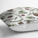 Beyaz Zeminli Renkli Kozalak Desenli Dijital Baskılı Modern Yastık Kırlent Kılıfı Realhomes