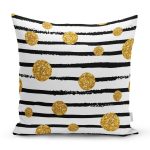 Beyaz Zemin Üzerinde Gold Detaylı Puantiye Desenli Modern Yastık Kırlent Kılıfı Realhomes