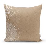 Renkli Zeminli Beyaz Yaprak Desenli Dijital Baskılı Modern Yastık Kırlent Kılıfı Realhomes