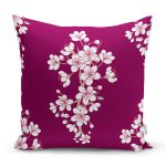 - 8368 - Realhomes  Bordo Zemin Üzerinde Beyaz Rengarenk Çiçek Desenli Modern Yastık Kırlent Kılıfı Realhomes