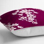 - 8368 - Realhomes  Bordo Zemin Üzerinde Beyaz Rengarenk Çiçek Desenli Modern Yastık Kırlent Kılıfı Realhomes