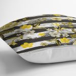 - 8369 - Realhomes  Beyaz Zemin Üzerinde Gold Detaylı Çiçek Desenli Modern Yastık Kırlent Kılıfı Realhomes