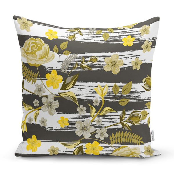 - 8369 - Realhomes  Siyah Zemin Üzerinde Rengarenk Çiçek Desenli Yastık Kırlent Kılıfı Realhomes