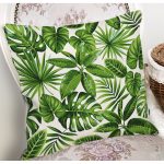 - 8374 - Realhomes Beyaz Zeminli Yeşi Yaprak Desenli Dijital Baskılı Modern Yastık Kırlent Kılıfı Realhomes