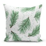 - 8376 - Realhomes Beyaz Zeminli Yeşi Yaprak Desenli Dijital Baskılı Modern Yastık Kırlent Kılıfı Realhomes