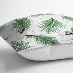 - 8376 - Realhomes Beyaz Zeminli Yeşi Yaprak Desenli Dijital Baskılı Modern Yastık Kırlent Kılıfı Realhomes