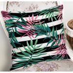 Beyaz Zemin Üzerinde Siyah Beyaz Çizgili Yeşil Yaprak Desenli Yastık Kılıfı Realhomes