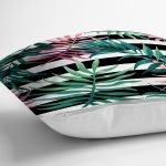 Beyaz Zemin Üzerinde Siyah Beyaz Çizgili Yeşil Yaprak Desenli Yastık Kılıfı Realhomes