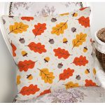 - 8380 - Realhomes Renkli Zemin Üzerinde Sonbahar Yaprak Desenli Dijital Baskılı Modern Yastık Kılıfı Realhomes