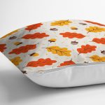 - 8380 - Realhomes Renkli Zemin Üzerinde Sonbahar Yaprak Desenli Dijital Baskılı Modern Yastık Kılıfı Realhomes