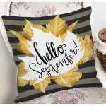 - 8381 - Realhomes Renkli Zemin Üzerinde Siyah Çizgili Sonbahar Desenli Yastık Kırlent Kılıfı Realhomes