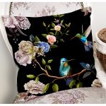 - 8384 - Realhomes Siyah Zemin Üzerinde Kuş Desenli Dijital Baskılı Modern Yastık Kırlent Kılıfı Realhomes