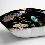 - 8384 - Realhomes Siyah Zemin Üzerinde Kuş Desenli Dijital Baskılı Modern Yastık Kırlent Kılıfı Realhomes