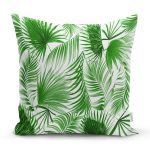 - 8386 - Realhomes Beyaz Zemin Üzerinde Yeşil Yaprak Desenli Yastık Kırlent Kılıfı Realhomes