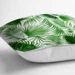 - 8386 - Realhomes Beyaz Zemin Üzerinde Yeşil Yaprak Desenli Yastık Kırlent Kılıfı Realhomes