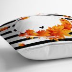 - 8387 - Realhomes Beyaz Zeminli Sonbahar Yaprak Desenli Dijital Baskılı Modern Yastık Kırlent Kılıfı Realhomes