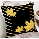 Siyah Zemin Üzerinde Gold Detaylı Sonbahar Yaprak Desenli Yastık Kırlent Kılıfı Realhomes