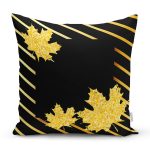 Siyah Zemin Üzerinde Gold Detaylı Sonbahar Yaprak Desenli Yastık Kırlent Kılıfı Realhomes
