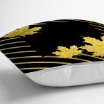 Siyah Zemin Üzerinde Gold Detaylı Sonbahar Yaprak Desenli Yastık Kırlent Kılıfı Realhomes