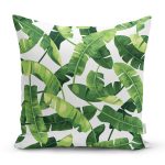 Beyaz Zemin Üzerinde Yeşil Yaprak Desenli Yastık Kırlent Kılıfı Realhomes