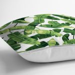 Beyaz Zemin Üzerinde Yeşil Yaprak Desenli Yastık Kırlent Kılıfı Realhomes