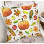 - 8392 - Realhomes Beyaz Zemin Üzerinde Kabak Desenli Dijital Baskılı Modern Yastık Kırlent Kılıfı Realhomes