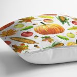 - 8392 - Realhomes Beyaz Zemin Üzerinde Kabak Desenli Dijital Baskılı Modern Yastık Kırlent Kılıfı Realhomes