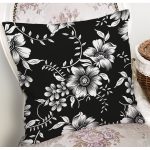 - 8393 - Realhomes Siyah Zemin Üzerinde Çiçek Desenli Dijital Baskılı Modern Yastık Kırlent Kılıfı Realhomes