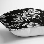 - 8393 - Realhomes Siyah Zemin Üzerinde Çiçek Desenli Dijital Baskılı Modern Yastık Kırlent Kılıfı Realhomes